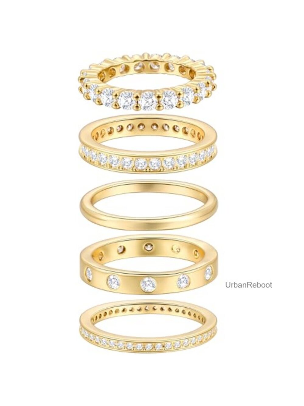 14k Gold Plated Stackable Rings Set for Women, 5pc Dainty Simulated Diamond